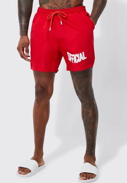 Mens Red Mid Length Official Swim Shorts