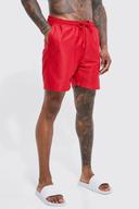 Mens Red Mid Length Plain Mesh Swim Shorts