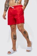 Mens Red Mid Length Plain Swim Shorts