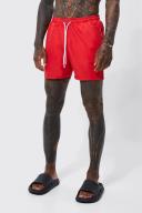 Mens Red Mid Length Plain Swim Shorts