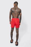 Mens Red Mid Length Plain Swim Shorts