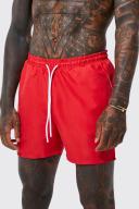 Mens Red Mid Length Plain Swim Shorts