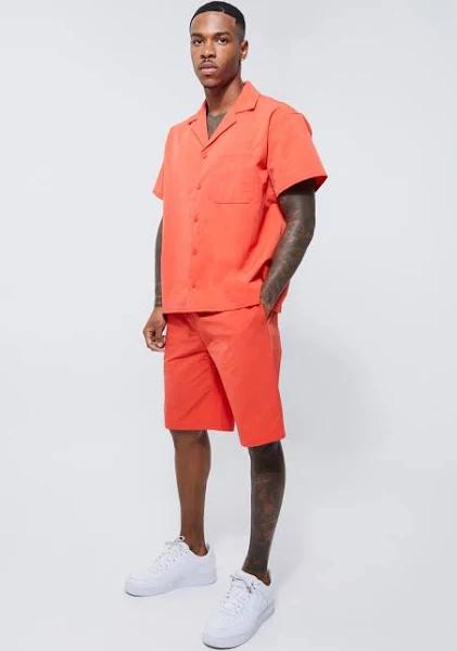 Mens Red Short Sleeve Revere Boxy Technical Shirt & Short Set