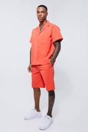 Mens Red Short Sleeve Revere Boxy Technical Shirt & Short Set