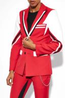 Mens Red Skinny Colourblock Suit Jacket