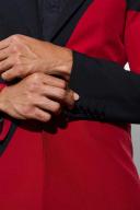 Mens Red Skinny Curved Spliced Suit Jacket