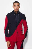 Mens Red Skinny Curved Spliced Suit Jacket