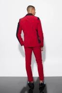 Mens Red Skinny Curved Spliced Suit Jacket