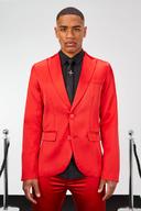 Mens Red Skinny Single Breasted Satin Suit Jacket