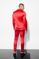 Mens Red Skinny Single Breasted Satin Suit Jacket