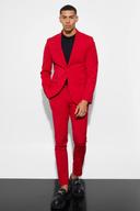 Mens Red Skinny Suit Trousers