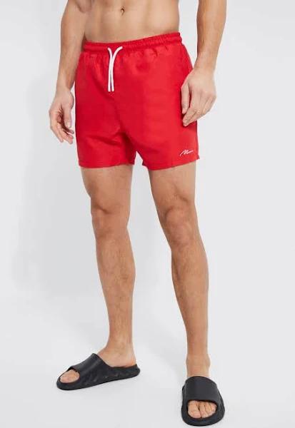 Mens Red Tall Man Signature Short Length Swim Shorts