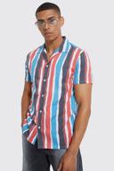 Mens Rust Short Sleeve Revere Stripe Shirt