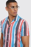 Mens Rust Short Sleeve Revere Stripe Shirt