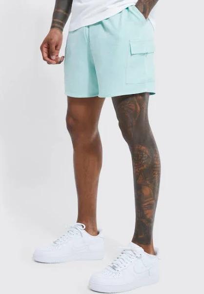 Mens Sage Elastic Waist Comfort Cargo Linen Short