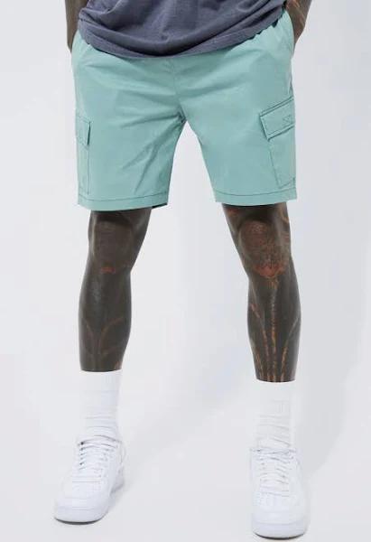 Mens Sage Elasticated Waist Nylon Cargo Contrast Stitch Short