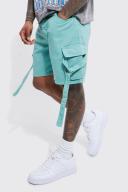 Mens Sage Fixed Relaxed Cargo With Strap Detail Short