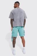 Mens Sage Fixed Relaxed Cargo With Strap Detail Short
