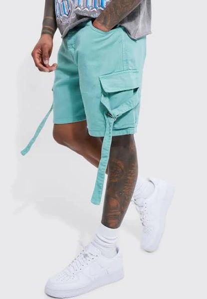 Mens Sage Fixed Relaxed Cargo With Strap Detail Short