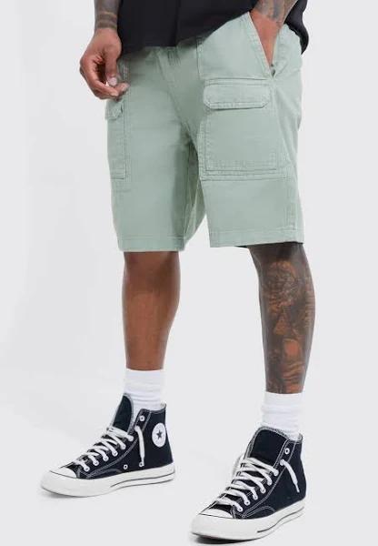 Mens Sage Fixed Waist Relaxed Cargo with Seam Detail