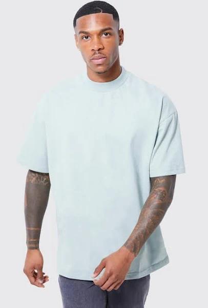 Mens Sage Oversized Extended Neck Heavyweight T-Shirt