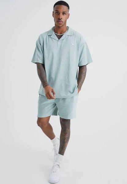 Mens Sage Oversized Premium Revere Polo & Short Set