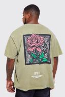 Mens Sage Plus Oversized Rose Back Graphic T-Shirt