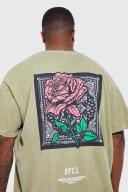 Mens Sage Plus Oversized Rose Back Graphic T-Shirt