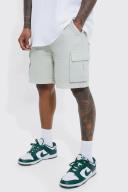 Mens Sage Relaxed Overdyed Denim Cargo Shorts
