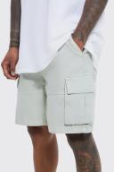 Mens Sage Relaxed Overdyed Denim Cargo Shorts
