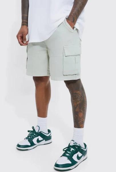 Mens Sage Relaxed Overdyed Denim Cargo Shorts