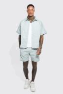 Mens Sage Short Sleeve Boxy Quilted Shirt & Short Set