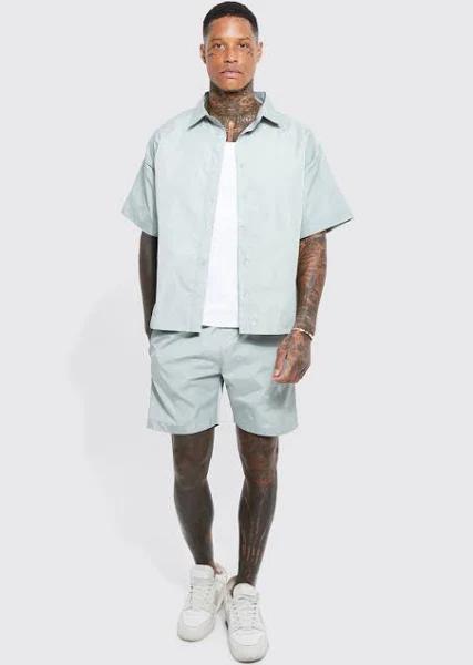 Mens Sage Short Sleeve Boxy Quilted Shirt & Short Set