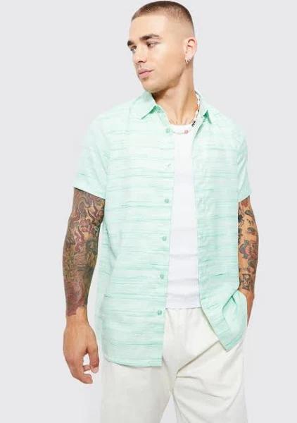 Mens Sage Short Sleeve Linen Marl Shirt
