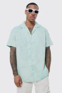 Mens Sage Short Sleeve Oversized Linen Look Shirt