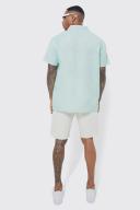 Mens Sage Short Sleeve Oversized Linen Look Shirt