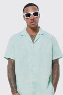 Mens Sage Short Sleeve Oversized Linen Look Shirt
