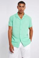 Mens Sage Short Sleeve Oversized Linen Revere Shirt