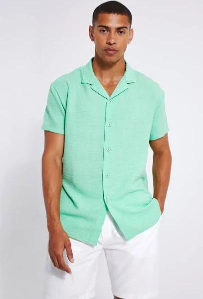 Mens Sage Short Sleeve Oversized Linen Revere Shirt