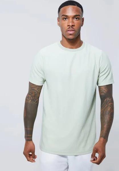 Mens Sage Slim Ottoman Rib T-Shirt