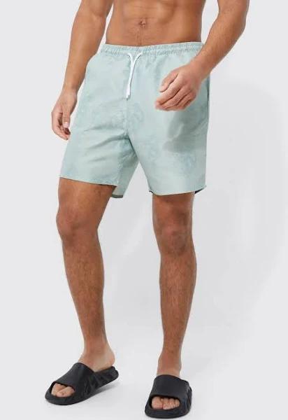 Mens Sage Tall Dragon Print Swim Shorts