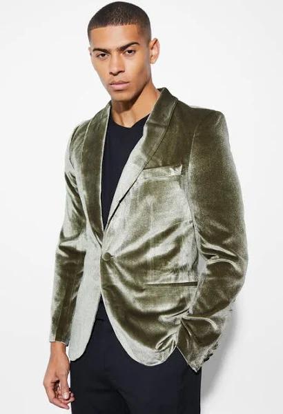 Mens Sage Velvet Shawl Collar Blazer