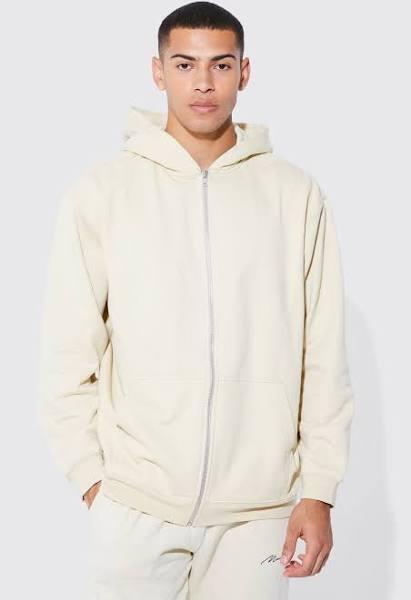 Mens Sand Basic Zip Through Hoodie