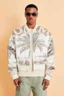 Mens Sand Boxy Satin Printed Bomber