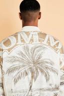 Mens Sand Boxy Satin Printed Bomber