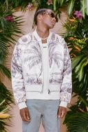 Mens Sand Boxy Satin Printed Bomber