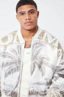 Mens Sand Boxy Satin Printed Bomber