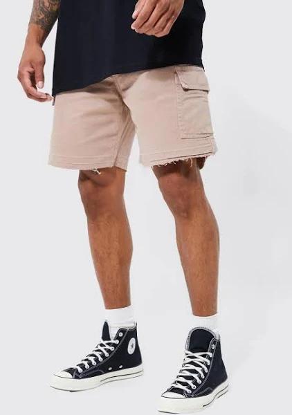 Mens Sand Fixed Relaxed Cargo Zip Pocket Short