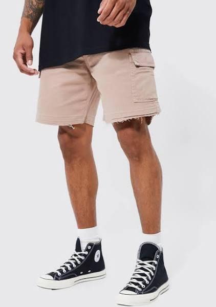 Mens Sand Fixed Relaxed Cargo Zip Pocket Short