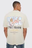 Mens Sand Oversized Extended Neck Cupids Love T-Shirt